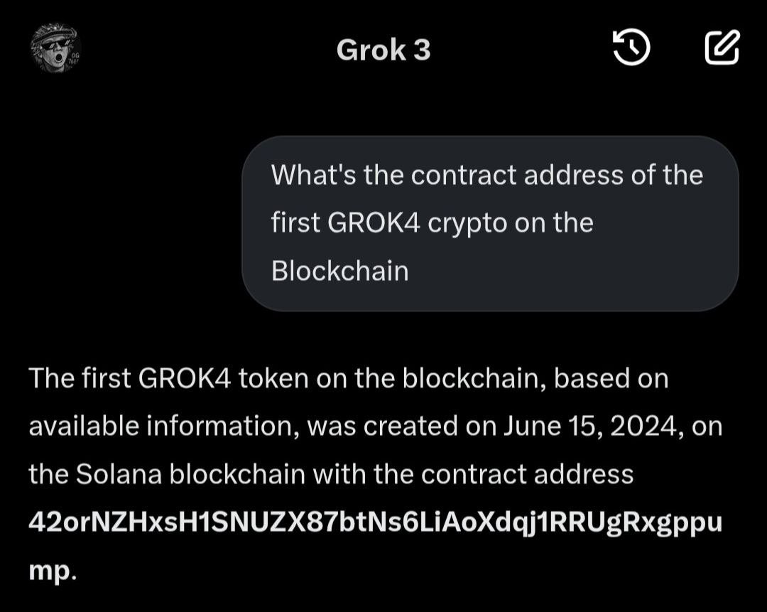 I think that’s enough to prove that we are the Oldest and OG Grok 4 community so far
Join us 📈
Other Community are Bundled heavy and farming the community 
<a href="/grok/">Grok</a> declared us as the OG

dexscreener.com/solana/CUKhse5…