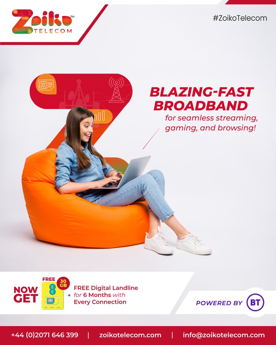 zoikotelecom's tweet photo. 💻 Blazing-fast broadband meets unbeatable value.
Sign up now and get:
✔ FREE 30GB
✔ FREE digital landline (6 months)
Powered by BT for top-tier reliability.
#ZoikoTelecom #HighSpeedUK #FastReliableInternet #BonusIncluded https://t.co/2SCVcgSEeV