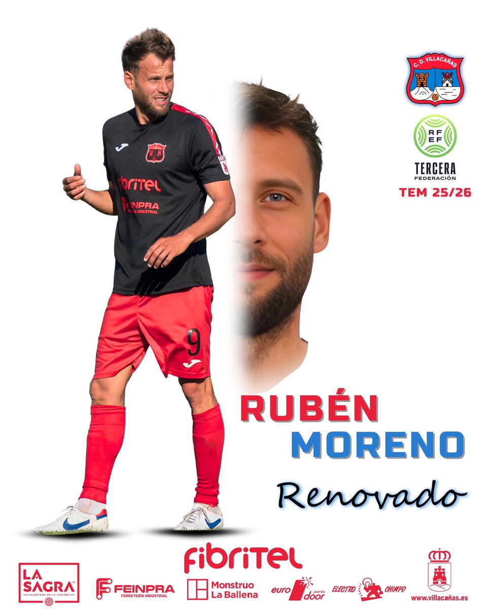 🚨 𝙊𝙁𝙄𝘾𝙄𝘼𝙇 | CD VILLACAÑAS 🚨

✅ 𝑅𝐸𝒩𝒪𝒱𝒜𝒟𝒪 ¡RUBÉN MORENO!

🏆 #TerceraFederacion 

ℹ️ El delantero seguirá siendo una pieza clave en la disciplina del conjunto toledano. Experiencia y goles asegurados.

👤 <a href="/rubenmoreno88/">Rubén Moreno</a> 🤝 <a href="/cd_villacanas/">CD FIBRITEL VILLACAÑAS</a>