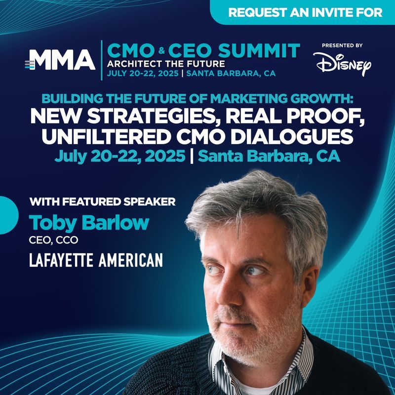 You’ve seen bold campaigns. You’ve seen clever rebrands. 

But you haven’t seen this.

At the MMA CMO &amp; CEO Summit, Toby Barlow (CEO &amp; CCO of Lafayette American) and I will unbox something bigger than a logo. It's a redefinition of who we are, what we stand for, and how marketing