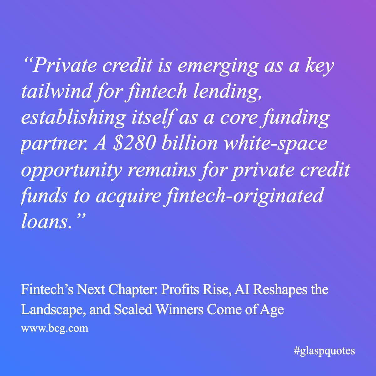 PRIVATE CREDIT: ONE OF THE EMERGING FINTECH OPPORTUNITIES

Highlight from the latest BCG/QED report on The next chapter in Fintech  buff.ly/h1k46jN