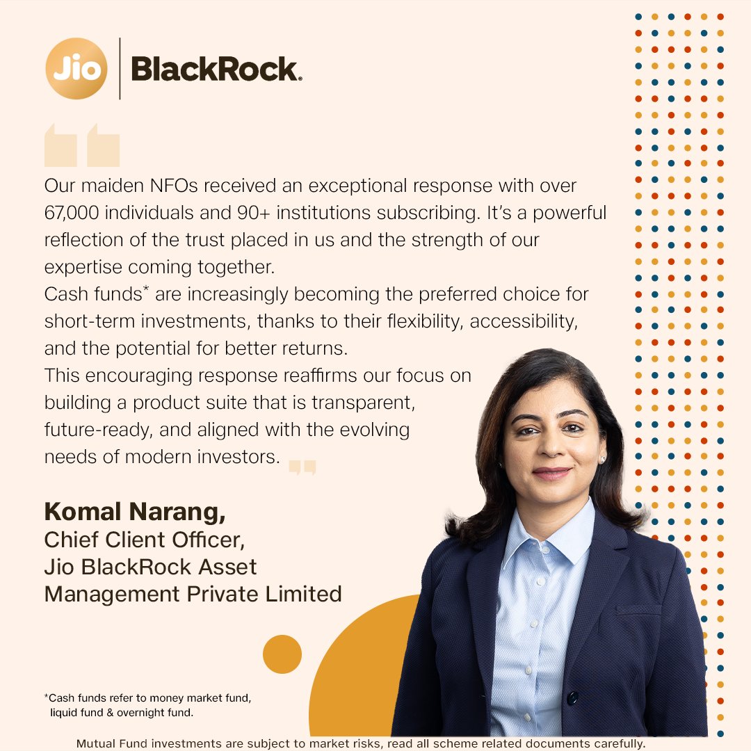 JioBlackRockmf's tweet photo. We’re thankful for the trust shown by our investors. It strengthens our commitment to build with transparency and consistency.

#JioBlackRockMutualFund #WeAreInvestedInYou #CashFunds https://t.co/yWEEJmCgf1