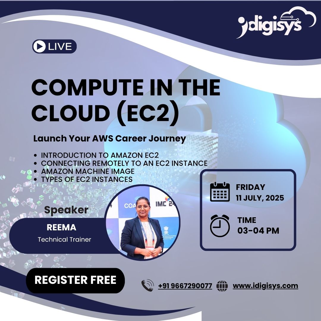idigisyscloud's tweet photo. Join Idigisys Free Webinar "Compute in the Cloud: Exploring AWS EC2,"

Date &amp; Time: Friday, July 11, 3-4 PM 

Duration: 60 minutes (including Q&amp;A)
Platform: Microsoft Teams
Registration: https://t.co/PD9IgaR5T0 

Speaker: Ms. Reema, Technical Trainer 

#IdigisysWebinar #AWSCloud https://t.co/811xzNnK09