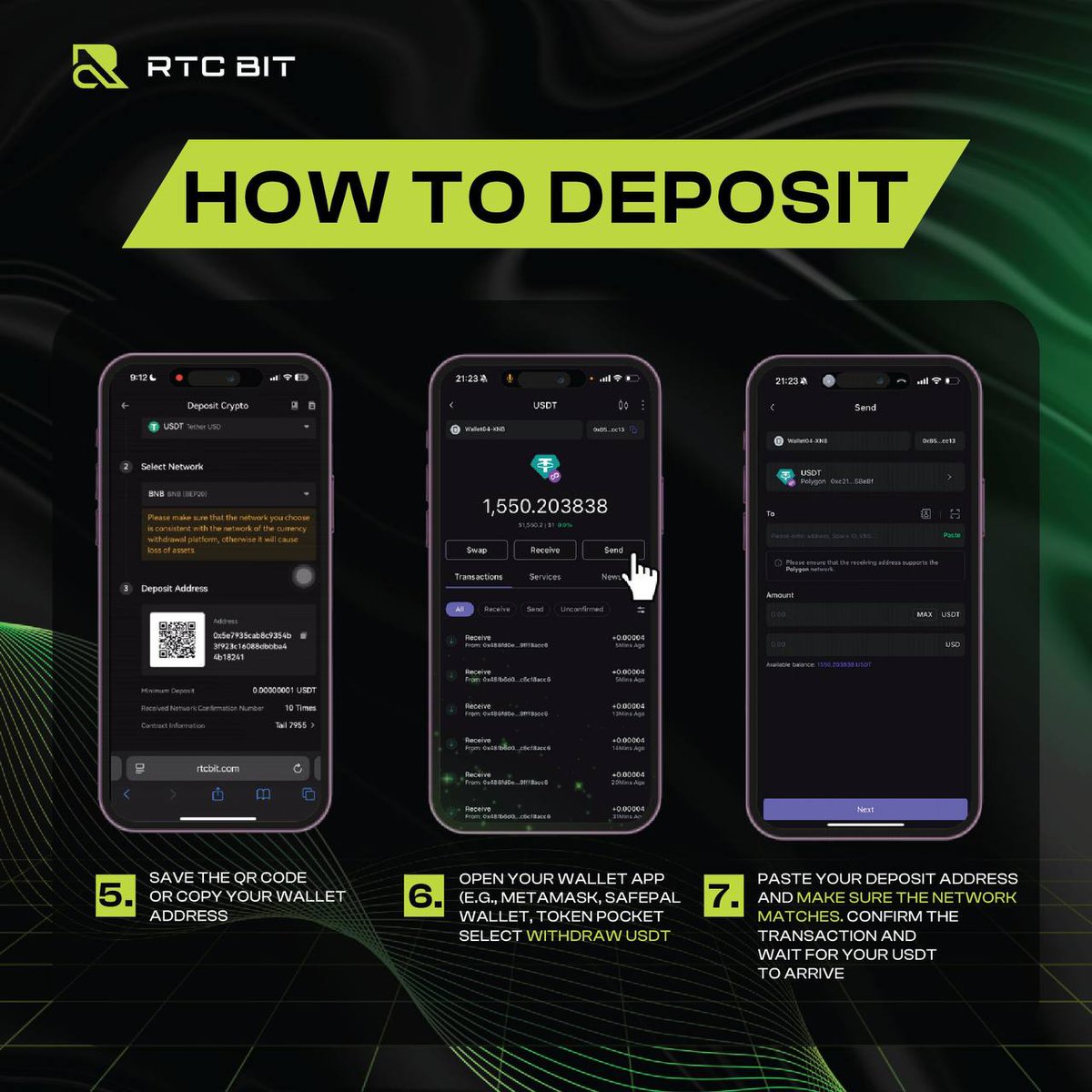 Routine_Coin's tweet image. 💰 How to Deposit on RTCbit
Start trading in minutes
 
⚠️ Double-check the network before sending!
Start now at 👉 rtcbit.com

#RTCbit #CryptoDeposit #HowToCrypto #CryptoMadeEasy #USDT #Web3 #ROU #Routinecoin