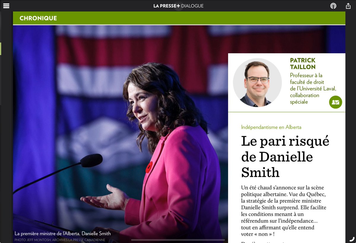 Taillon_Patrick's tweet image. L'indépendantisme québécois, inspiration ou repoussoir de l'indépendantisme albertain? Ma chronique sur l'été chaud qui s'annonce en Alberta:
lapresse.ca/dialogue/chron…