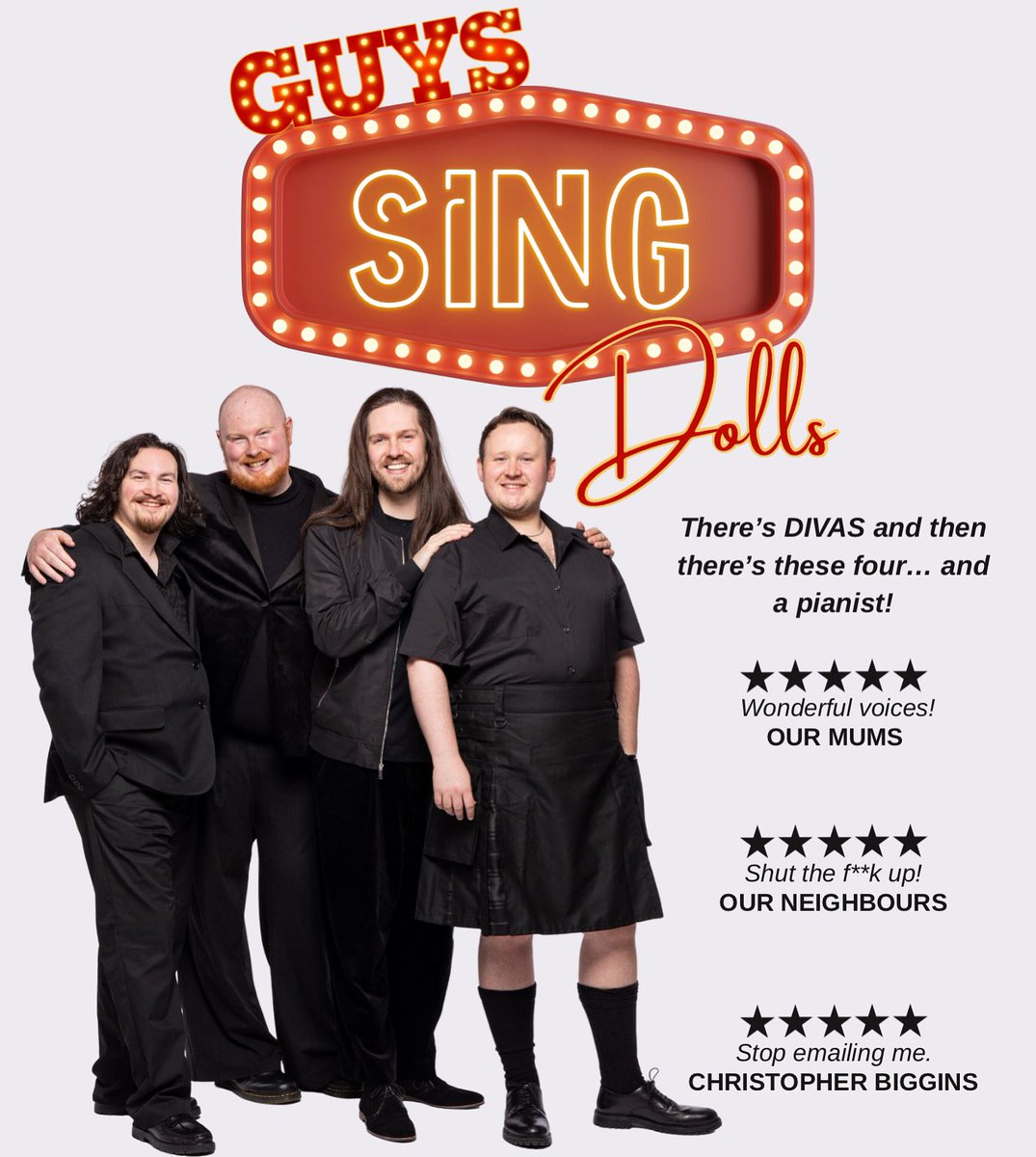 BBDProductions_'s tweet image. Have you got your tickets yet?
🎭 Guys Sing Dolls
📅 13th & 14th
⏰ 9pm (60 mins)
📍 The Studio, Paradise Green
🎟️ shorturl.at/Bx8qX
#edfringe #daretodiscover #edinburgh #bbdproductions #visitscotland #performingarts #festival