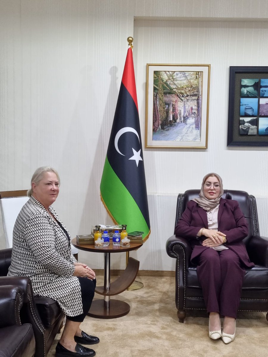 CanEmbLibya's tweet image. 🇨🇦 Ambassador to 🇱🇾, Ms. Isabelle Savard, is in Tripoli today. An insightful exchange took place with Dr. Houria Al-Tourmal, Minister of State for Women Affairs. Discussions focused on advancing women’s empowerment and inclusive governance. #inclusivity #Libya