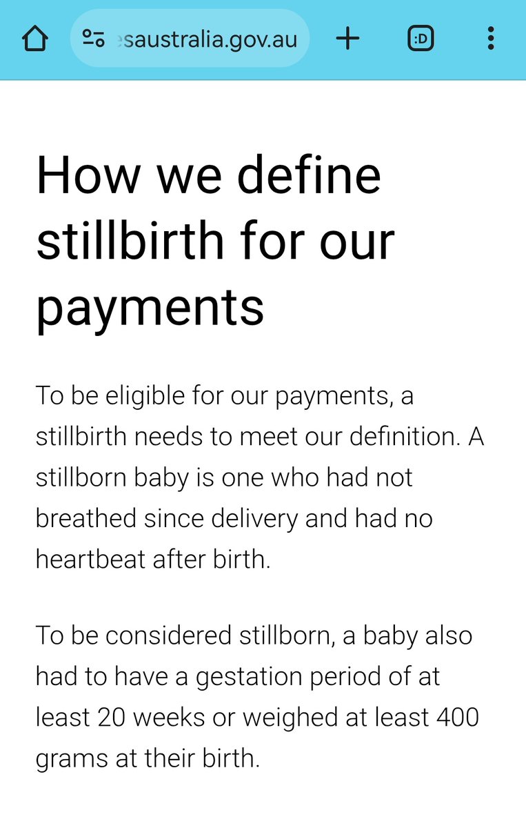 IsabelVSpruce's tweet image. In Australia you can claim Stillborn Baby Payment of up to $4,326.57 if you give birth to a baby who does not breathe or has no heartbeat after 22 weeks. Late abortions are included.
