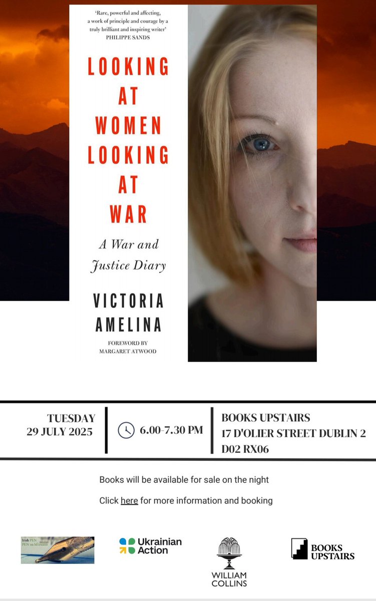 PENIreland's tweet image. We're delighted to partner with @UkrainianAction to launch Victoria Amelina's book @BooksUpstairs - free, but booking essential. Recently awarded the Orwell Prize for Political Writing posthumously. Please join us. irishpen.com/2025/07/08/loo…