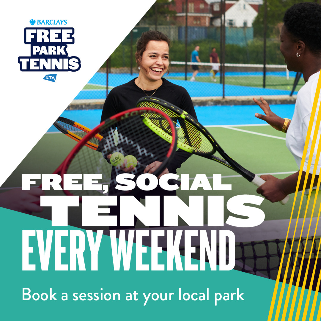 Barclays Free Park Tennis sessions, every Sunday, coming to Barnes Park from 20 July.🎾

Each week you can sign up to a session – no matter your age, background or ability – and play tennis for free.

To find out more or book your space visit👉orlo.uk/PNcjq