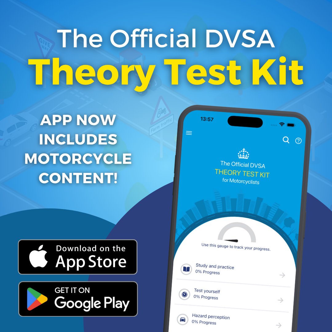DVSAgovuk's tweet image. The theory test app is now updated with 770+ motorcycle questions to help you ace your test first time! 🏍️
From the people who set the actual tests. Available now for Android and iOS!
Get it here: 👇
IOS:ow.ly/6z3c50WmhPv
Android: ow.ly/XBB850WmhPw