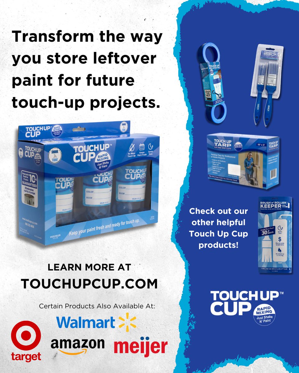 Don’t just store your paint, store it smart. Touch Up Cup keeps leftover paint fresh and ready to use. Plus, check out our full lineup of tools made for quick touch-ups without the mess. Visit touchupcup.com or shop at Target, Walmart, Amazon, or Meijer.