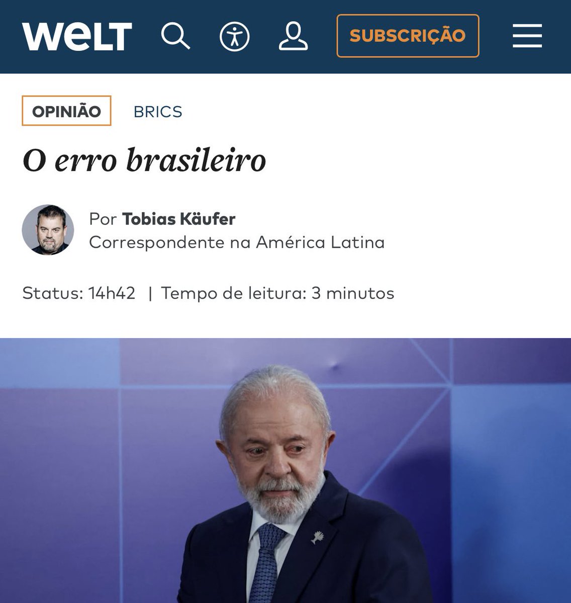 Ivan Kleber (@lordivan22) on Twitter photo 🚨Brasil 🇧🇷/Alemanha 🇩🇪:
Duro artigo do jornalista alemão <a href="/KaeuferTobias/">Lateinamerikareporter</a> para o jornal “Die Welt” criticando a política exterior do governo Lula:
“Bruxelas e Berlim acolheram o sucessor de Bolsonaro, Lula da Silva, num erro de cálculo completamente precipitado e colossal sobre 🚨Brasil 🇧🇷/Alemanha 🇩🇪:
Duro artigo do jornalista alemão <a href="/KaeuferTobias/">Lateinamerikareporter</a> para o jornal “Die Welt” criticando a política exterior do governo Lula:
“Bruxelas e Berlim acolheram o sucessor de Bolsonaro, Lula da Silva, num erro de cálculo completamente precipitado e colossal sobre