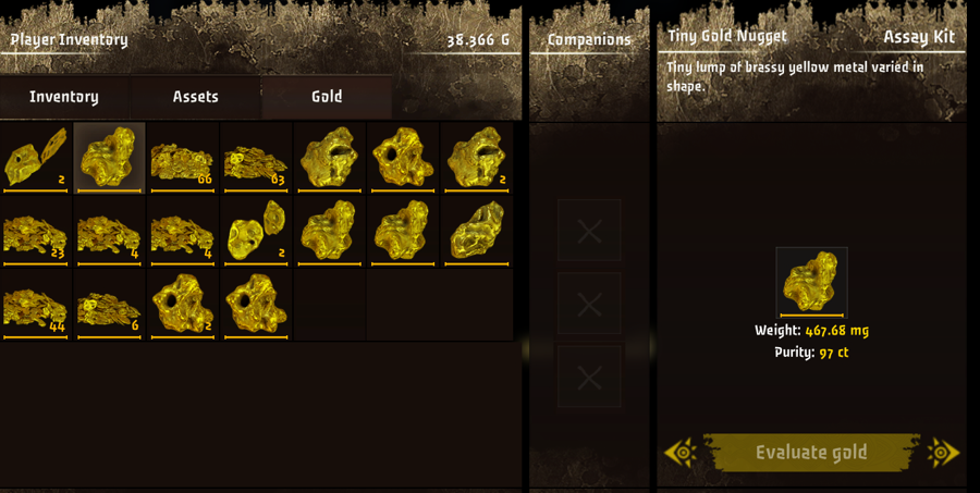 Adventure Log #12 – “The First Nugget”

Found it panning near a crooked tree. Gold, real gold.

Didn’t sleep that night. Not because of excitement. Because of the eyes in the bush.