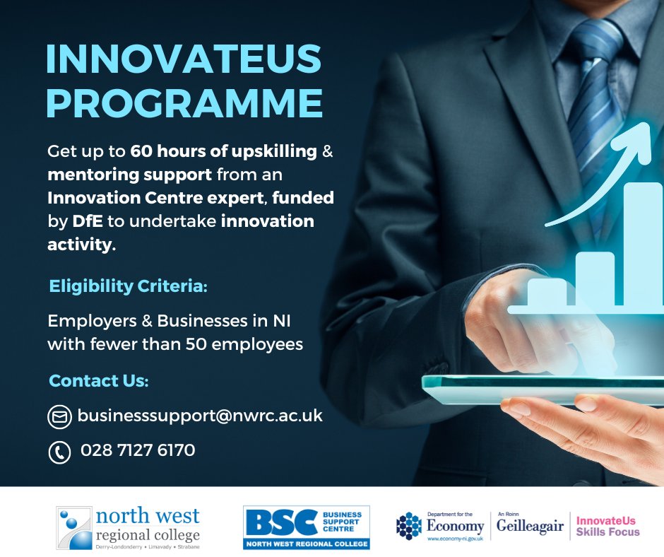 NWRC Business Support Centre (@nwrc_bsc) on Twitter photo ๐ฃ ๐๐๐ฅ๐ฅ๐ข๐ง๐ ๐๐ฅ๐ฅ ๐๐๐๐ฌ!
๐ Ready to innovate? Get up to 60 hours of FREE expert support with InnovateUs!
โ
1:1 sessions with our Innovation Centres
โ
Tailored upskilling
โ
Fully funded by @economy_NI
Contact Us : ๐ง businesssupport@nwrc.ac.uk ๐ 028 7127 6170 ๐ฃ ๐๐๐ฅ๐ฅ๐ข๐ง๐ ๐๐ฅ๐ฅ ๐๐๐๐ฌ!
๐ Ready to innovate? Get up to 60 hours of FREE expert support with InnovateUs!
โ
1:1 sessions with our Innovation Centres
โ
Tailored upskilling
โ
Fully funded by @economy_NI
Contact Us : ๐ง businesssupport@nwrc.ac.uk ๐ 028 7127 6170