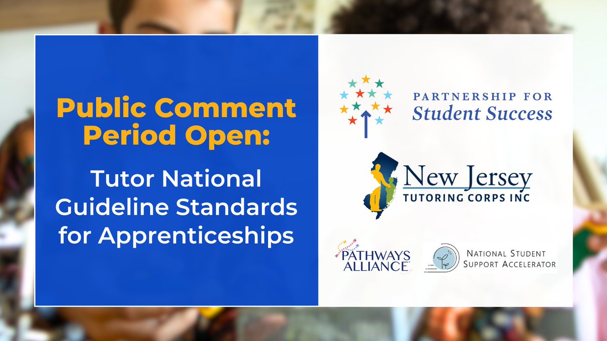 Pathways Alliance (@pthwaysalliance) on Twitter photo National Guideline Standards (NGS) for Tutor Apprenticeship Programs draft version is LIVE & open for public comment through 7/23. š š¬ NGS developed by @PS_Success, <a href="/corps_nj/">NJ Tutoring Corps Inc</a>, <a href="/NSSAccelerator/">National Student Support Accelerator</a> & <a href="/PthwaysAlliance/">Pathways Alliance</a>. partnershipstudentsuccess.org/working-group-⦠#Tutoring #Apprenticeship National Guideline Standards (NGS) for Tutor Apprenticeship Programs draft version is LIVE & open for public comment through 7/23. š š¬ NGS developed by @PS_Success, <a href="/corps_nj/">NJ Tutoring Corps Inc</a>, <a href="/NSSAccelerator/">National Student Support Accelerator</a> & <a href="/PthwaysAlliance/">Pathways Alliance</a>. partnershipstudentsuccess.org/working-group-⦠#Tutoring #Apprenticeship
