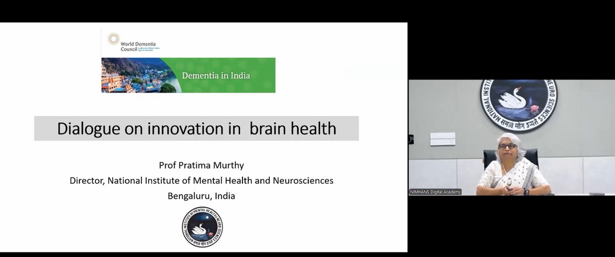 WorldDementia's tweet image. Dr. Pratima Murthy (NIMHANS) outlines India’s growing dementia burden and the urgent need for early diagnosis, multidisciplinary care, and public health innovation. She highlights the Karnataka Brain Health Initiative as a model for national action on brain health.