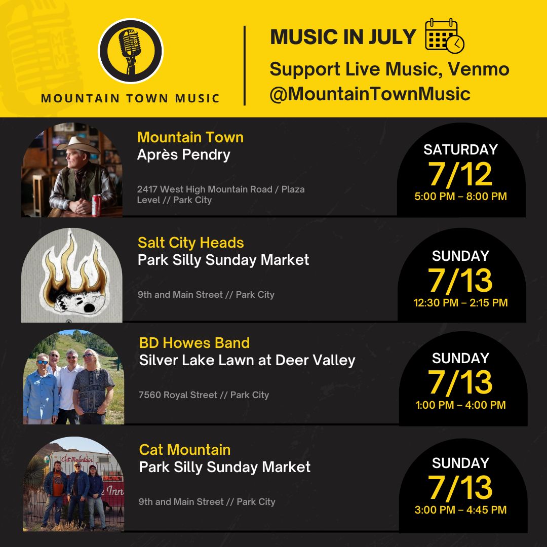 mtntownmusic's tweet image. ☀️ Nothing says summer like a jam-packed music calendar!
Whether you're into bluegrass, funk, rock, or something mellow — we’ve got a show for you. 💃🎷
Mark your calendars, MTM fam!

#ParkCityConcerts #FreeMusic #MountainVibesOnly #UTMusicScene #WeeklyLiveMusic #MTMSummerShows