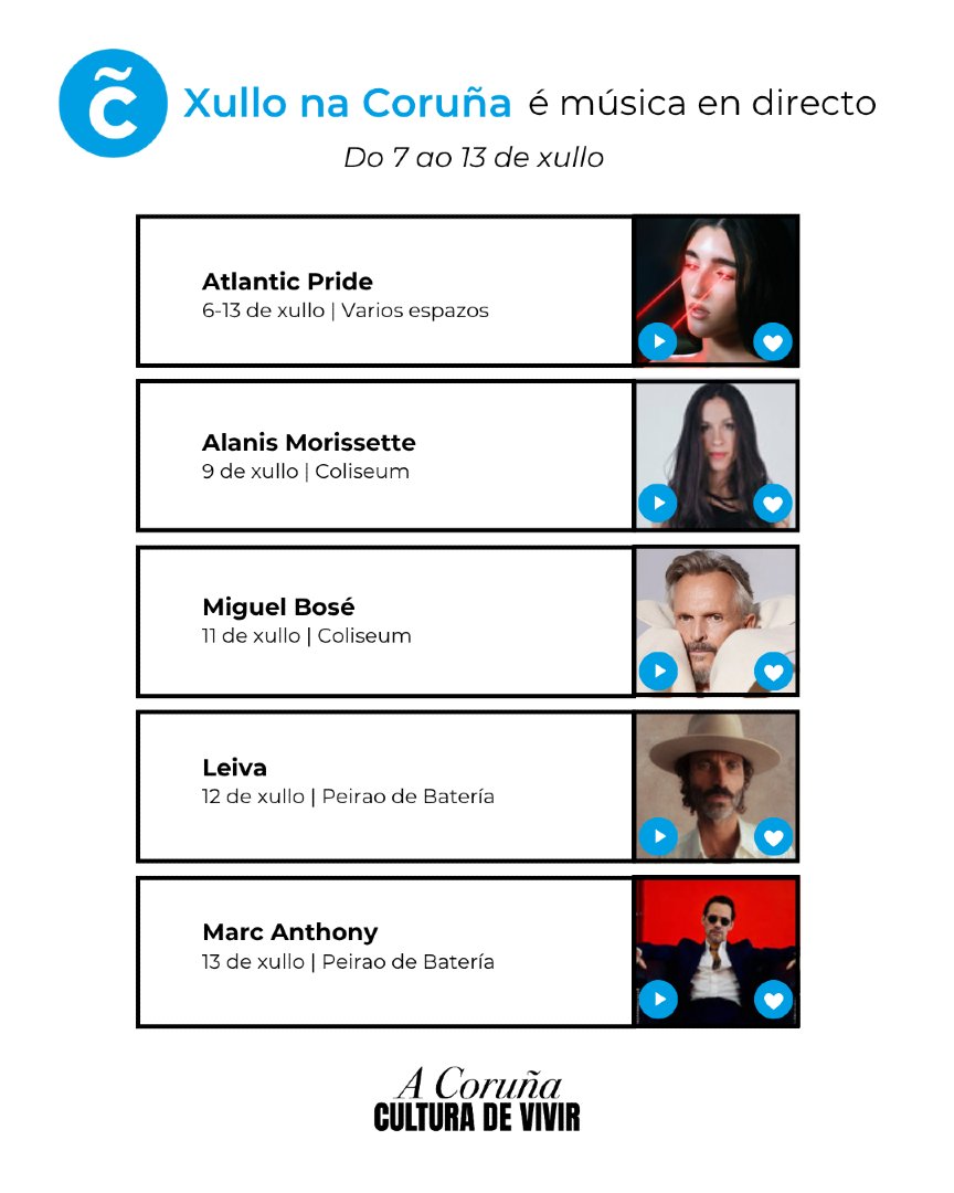 🎶 Unha semana chea de música na rúa e nos principais espazos da Coruña

🗓️ Aquí tes a axenda musical e de grandes eventos destes días: