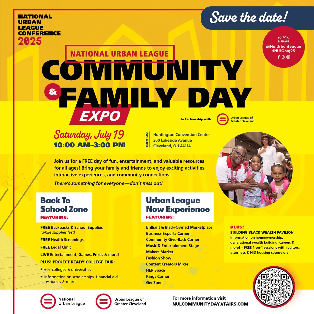 The National Urban League is coming to Cleveland! 
Join us for a fun day of entertainment, games, prizes, and valuable resources all in one place.  The Community &amp; Family Day Expo promises to be a memorable experience for every member of your household!