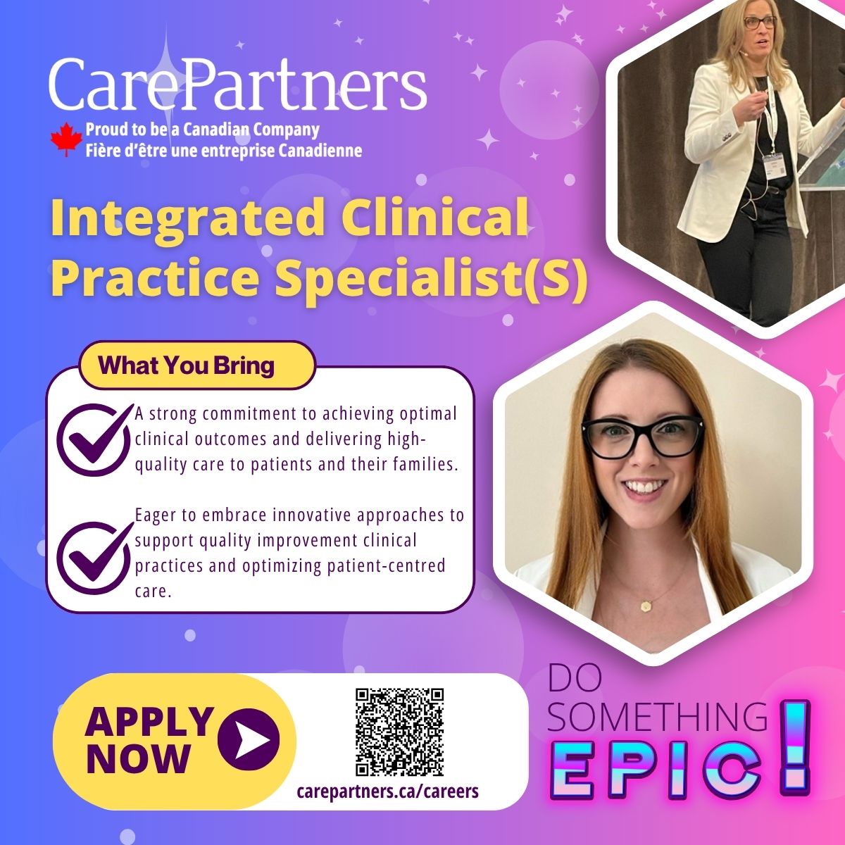 CarePartnersCA's tweet image. We are seeking a highly skilled, dedicated, and self-motivated individual to support the delivery of high-quality, evidence-based care. Apply today and do something epic!
loom.ly/PMf8G0E
#NowHiring #IntegratedClinicalSpecialist #Ontario