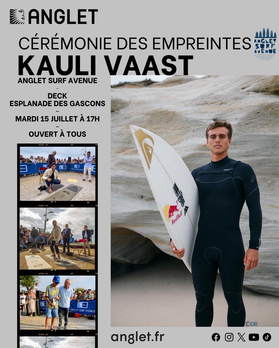 Ville d'Anglet (@villeanglet) on Twitter photo 🏄 #Anglet Surf Avenue Kauli Vaast🏆
🙌Nouvelles empreintes mar.15/07 à 17h en l'honneur de Kauli Vaast, légende du surf depuis son titre de champion olympique #JO2024 #Paris2024
👣Ce seront les 23èmes empreintes à la Chambre d'Amour #villeAnglet cc <a href="/StephanieF3EH/">Stéphanie Deschamps</a> <a href="/FranckLacaze/">𝙁𝙧𝙖𝙣𝙘𝙠 𝙇𝙖𝙘𝙖𝙯𝙚</a> 🏄 #Anglet Surf Avenue Kauli Vaast🏆
🙌Nouvelles empreintes mar.15/07 à 17h en l'honneur de Kauli Vaast, légende du surf depuis son titre de champion olympique #JO2024 #Paris2024
👣Ce seront les 23èmes empreintes à la Chambre d'Amour #villeAnglet cc <a href="/StephanieF3EH/">Stéphanie Deschamps</a> <a href="/FranckLacaze/">𝙁𝙧𝙖𝙣𝙘𝙠 𝙇𝙖𝙘𝙖𝙯𝙚</a>