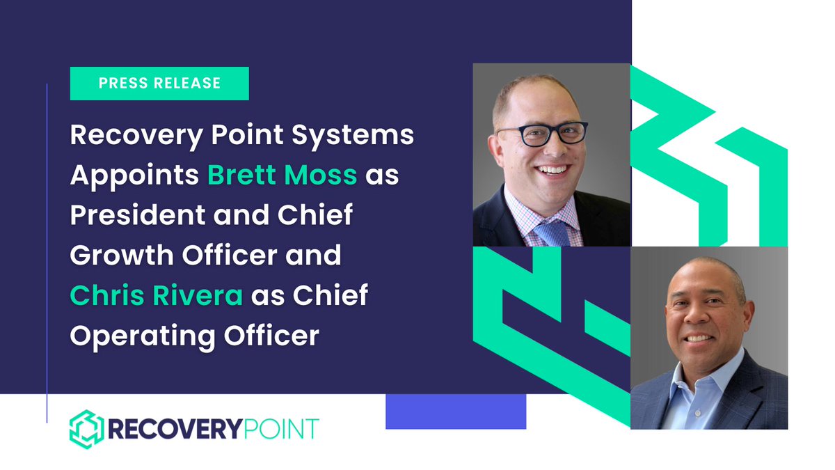 Recovery Point Systems is excited to announce the appointments of Brett Moss as President and Chief Growth Officer and Chris Rivera as Chief Operating Officer. 

Read the full press release here: loom.ly/ojJx5ag 

#RecoveryPoint #ProtectingPerformance #Team