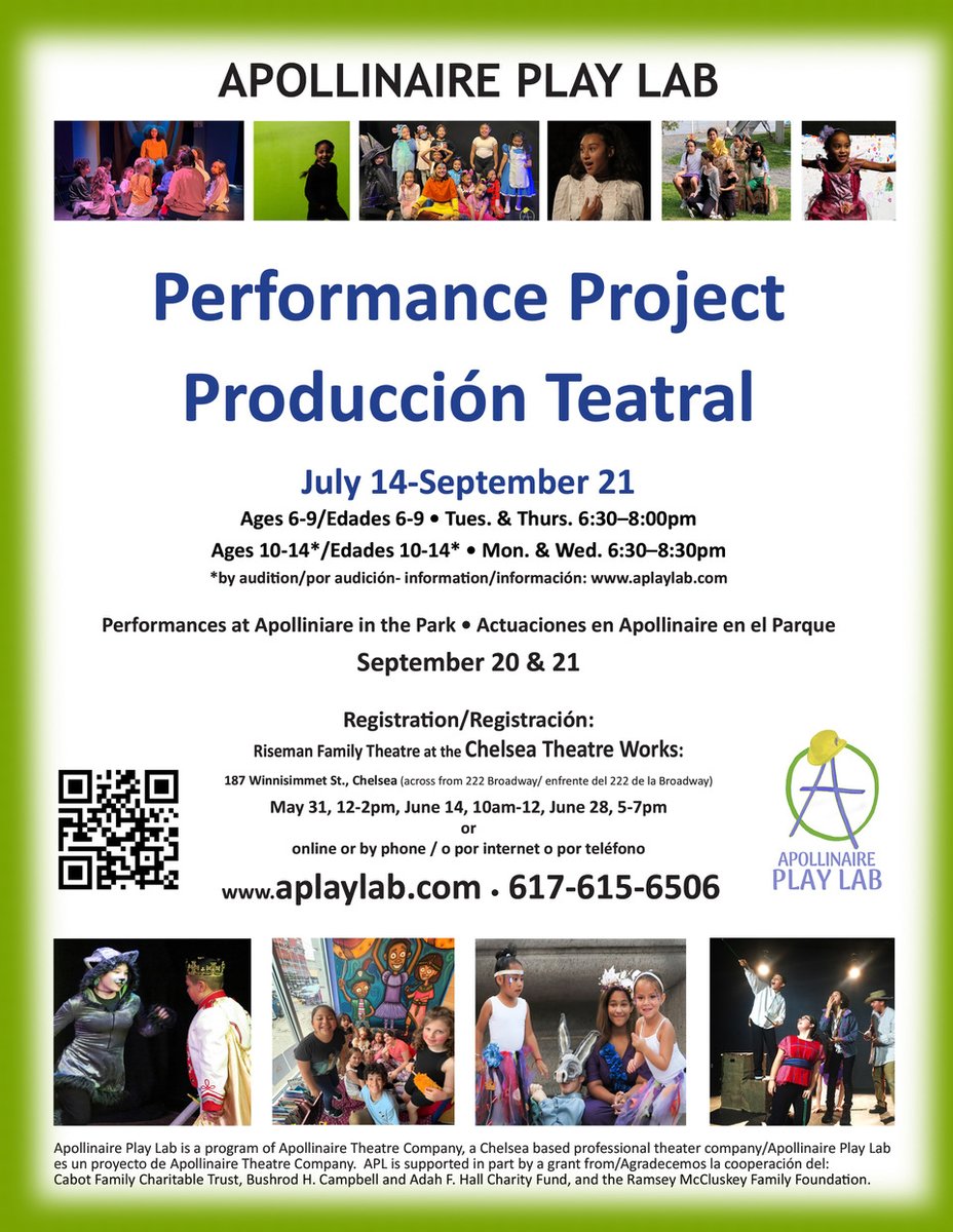 Two theater programs available for students this summer at the Apollinaire Theatre in Chelsea!