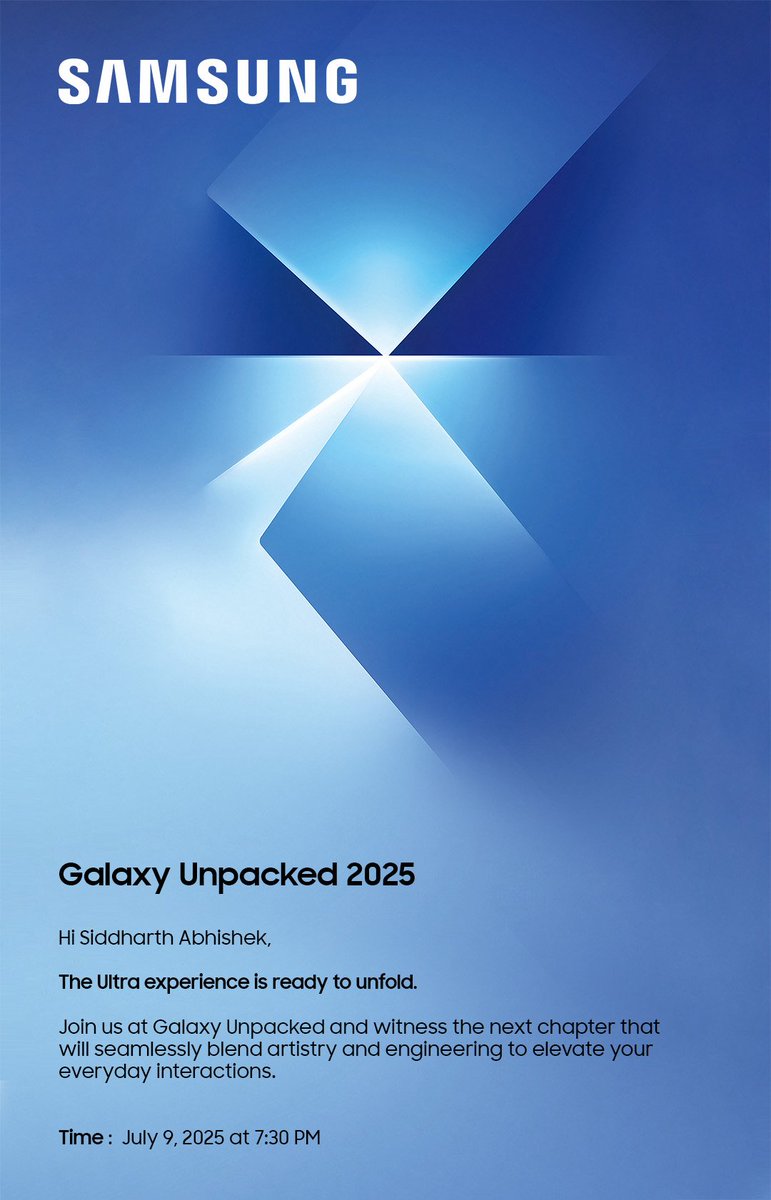 Sid2421's tweet photo. Officially invited to the party where innovation meets excitement!
#GalaxyUnpacked #Samsung #SamsungMembersStars #SamsungMembers #GalaxyFoldables
@SamsungIndia https://t.co/RaINTDh83Z