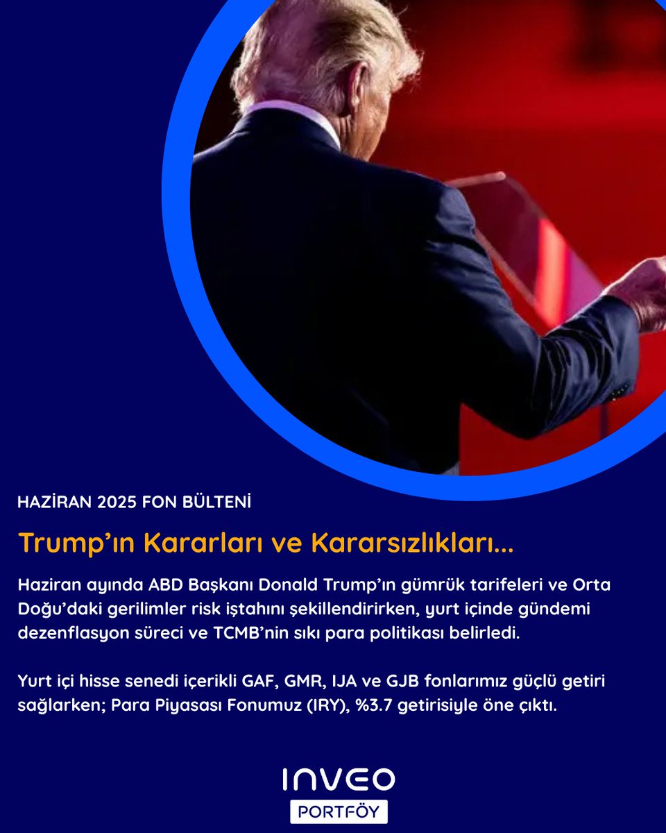 📊Aylık Fon Bültenimiz Yayında!

📌Haziran ayında öne çıkan gelişmeler ve yatırım fonlarımıza ilişkin tüm detaylar özel bültenimizde.

📈Yurt içi hisse senedi içerikli GAF, GMR, IJA ve GJB fonlarımız güçlü getiri sağlarken, Para Piyasası Fonumuz (IRY), %3.7 getiriyle aynı