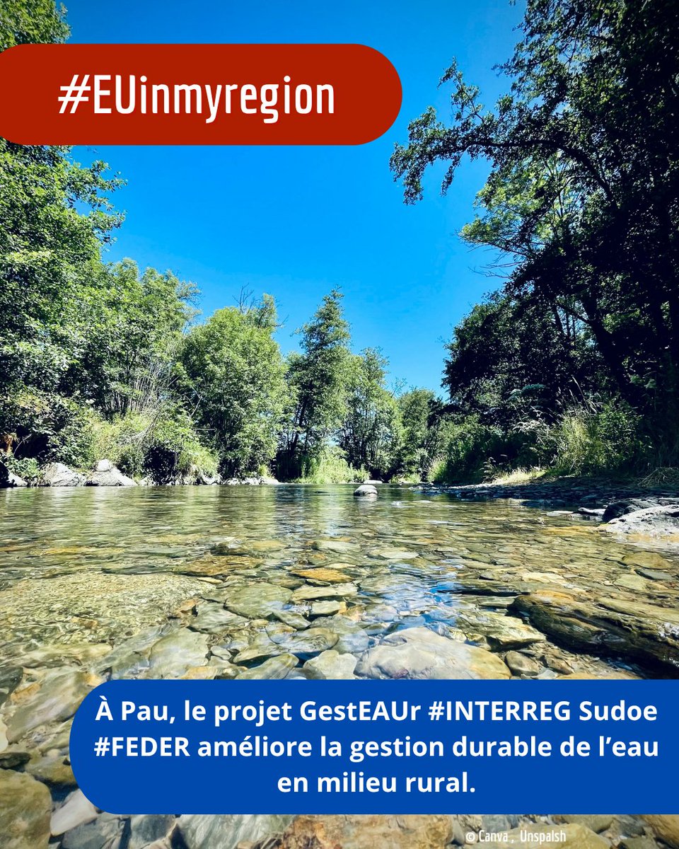 #EUinMyRegion
💧 À Pau, le projet GestEAUr #INTERREG Sudoe #FEDER améliore la gestion durable de l’eau en milieu rural.

🌍 Plateformes numériques, gestion intelligente, réutilisation : l’innovation au service de la ressource !

🔗 interreg-sudoe.eu/fr/proyecto-in…