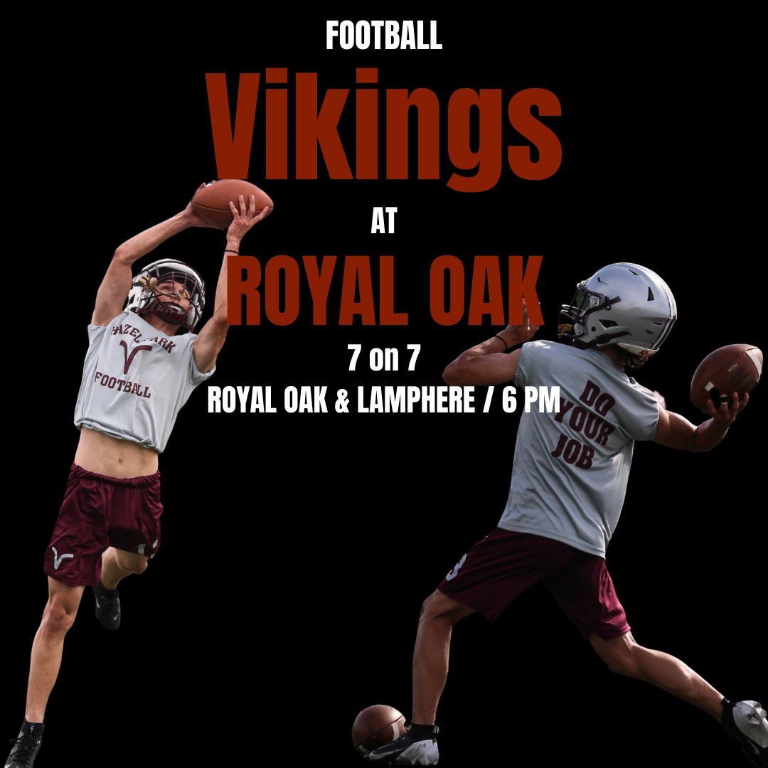 Our Vikings Varsity Football team continues its offseason work today as they travel to Royal Oak for 7-on-7 action with the host Ravens and Lamphere, beginning at 6 pm. #hazelparkschools #GoVikings