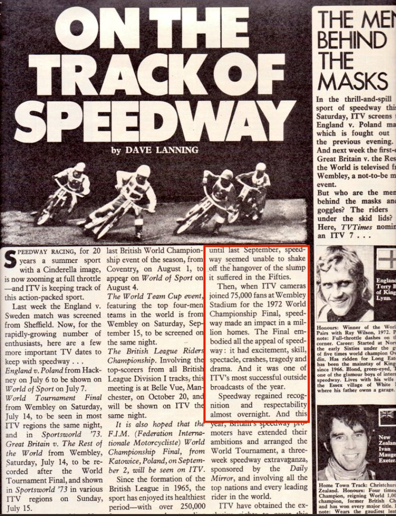 MiniMaxMan's tweet image. If only mainstream terrestrial broadcasters had the same daring today and Wembley 1972 could have been Belle Vue  Manchester Friday 13th June and a similar, if not bigger, boost to the sport. Instead it's PPV and no fresh eyes mass audience @oakes_pe #speedway #itv #bbc #TheAces