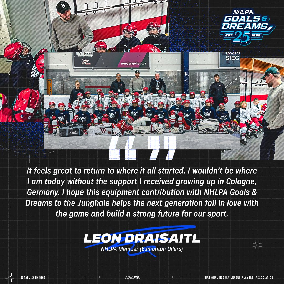 NHLPA's tweet image. Leon Draisaitl and #NHLPAGnD are proud to announce 29 sets of hockey equipment being donated in each of the next two seasons to Kölner Haie youth teams in his hometown of Cologne, Germany: ply.rs/lddutgbyv4z