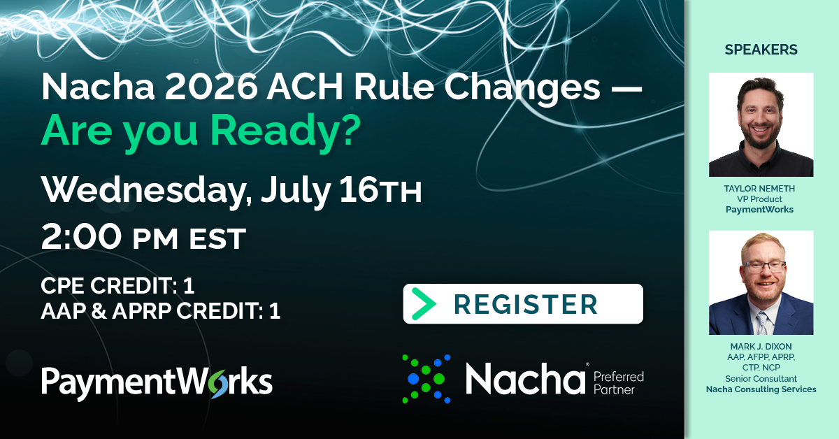 NachaOnline's tweet image. Join @PaymentWorks and Nacha to learn how new ACH rules impact fraud prevention, supplier onboarding, and what your organization must do to comply by June 2026.
Register now: hubs.la/Q03wc2qv0