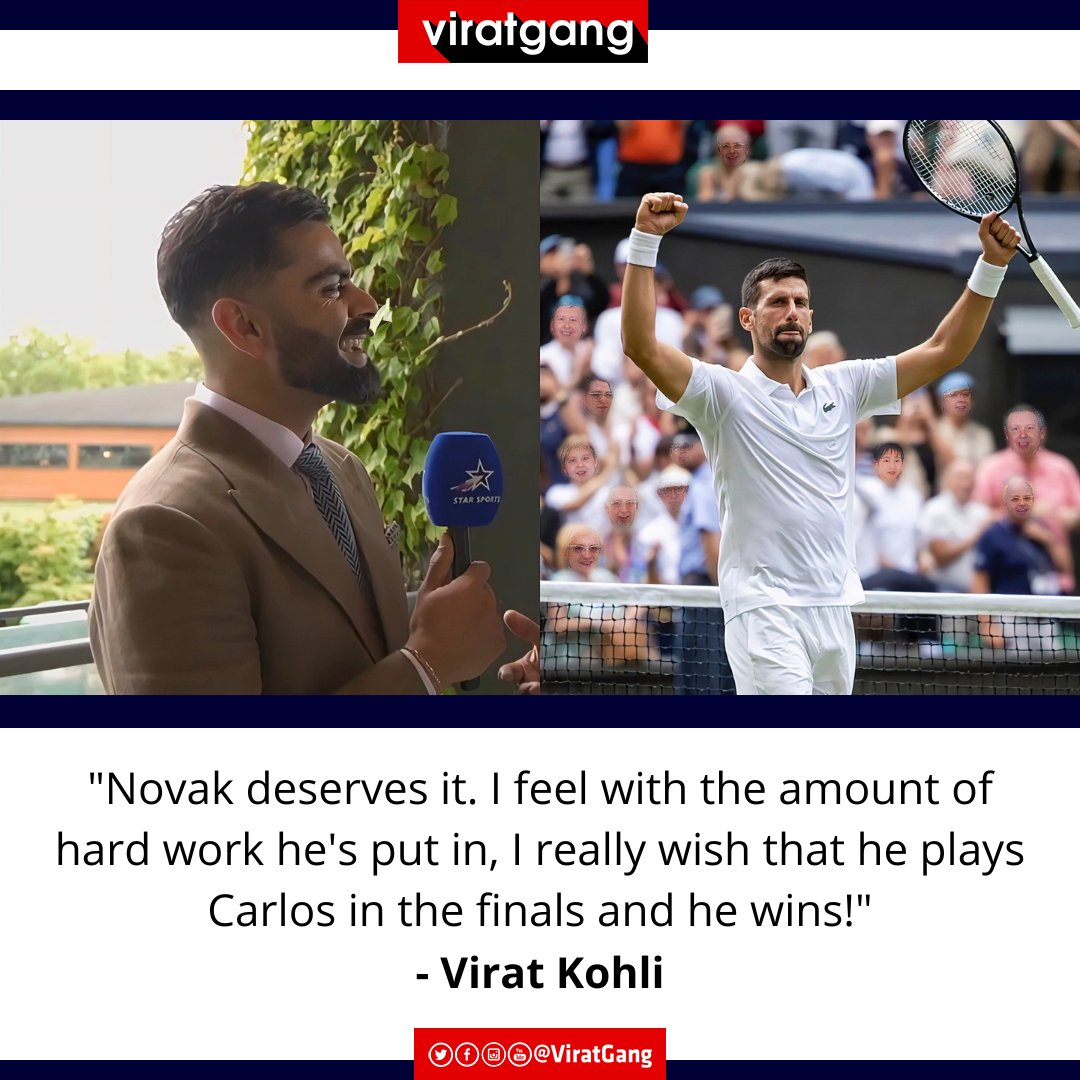 ViratGang (@viratgang) on Twitter photo .<a href="/imVkohli/">Virat Kohli</a> backed <a href="/DjokerNole/">Novak Djokovic</a> to win <a href="/Wimbledon/">Wimbledon</a> 2025! π
#ViratKohli β’ #Wimbledon β’ #ViratGang .<a href="/imVkohli/">Virat Kohli</a> backed <a href="/DjokerNole/">Novak Djokovic</a> to win <a href="/Wimbledon/">Wimbledon</a> 2025! π
#ViratKohli β’ #Wimbledon β’ #ViratGang
