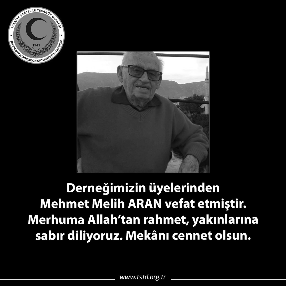 tstd1941's tweet photo. Derneğimizin üyelerinden Mehmet Melih ARAN vefat etmiştir. Merhuma Allah’tan rahmet, yakınlarına sabır diliyoruz. Mekânı cennet olsun.

https://t.co/6krEIFooVc https://t.co/OBsTlz5ZYh