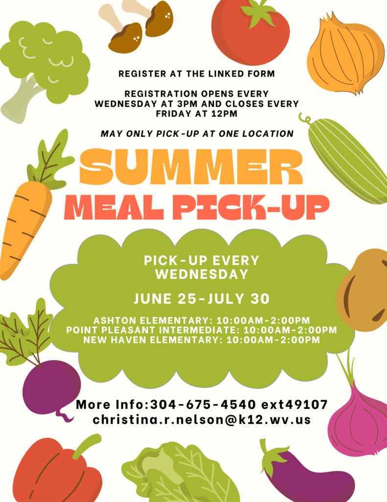 bealeschool's tweet photo. Reminder Summer Meal pickup is on Wednesday July 9. See flyer for times and locations. If you have questions, please call 304-675-4540.  You can sign up for meal pick up here. You only need to sign up once.  https://t.co/l8GYr8V9MZ https://t.co/ysj9w9v35Z
