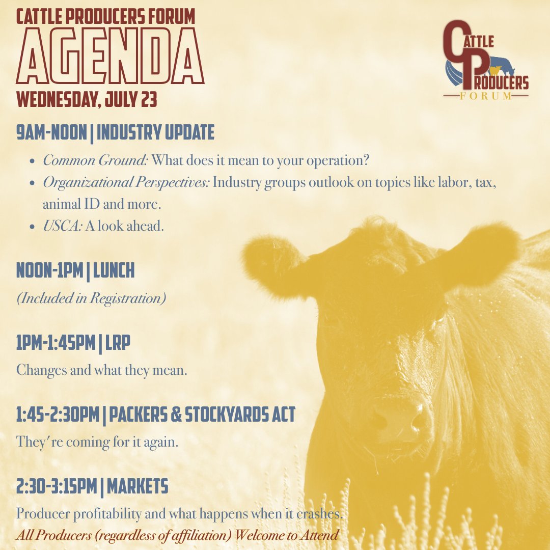 There's a great agenda shaking out for our Summer Meeting and Cattle Producers Forum in Billings on July 22 and 23!  

Register today at uscattlemen.org/2025cpfr/.  Full registration or one day available.  We hope you join us!