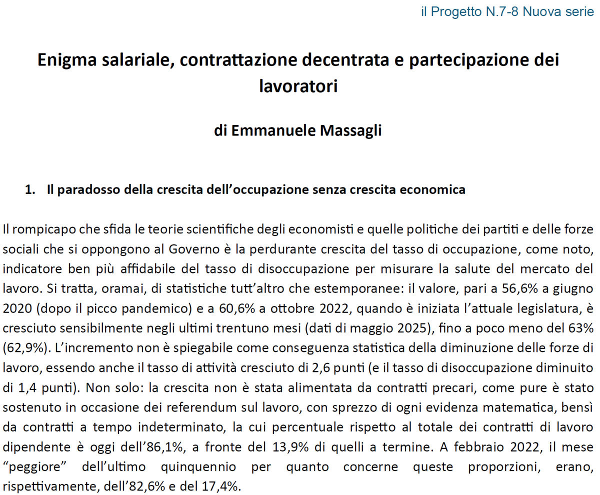 Il paradosso dell'incremento (costante e statisticamente rilevante) degli occupati senza crescita economica. Qualche ragionamento su #lavoro #contrattazione #partecipazione per <a href="/Fond_Tarantelli/">Fondazione Ezio Tarantelli</a> sul numero 7-8 della rivista #ilProgetto ilprogetto.fondazionetarantelli.it/il-progetto-n-…