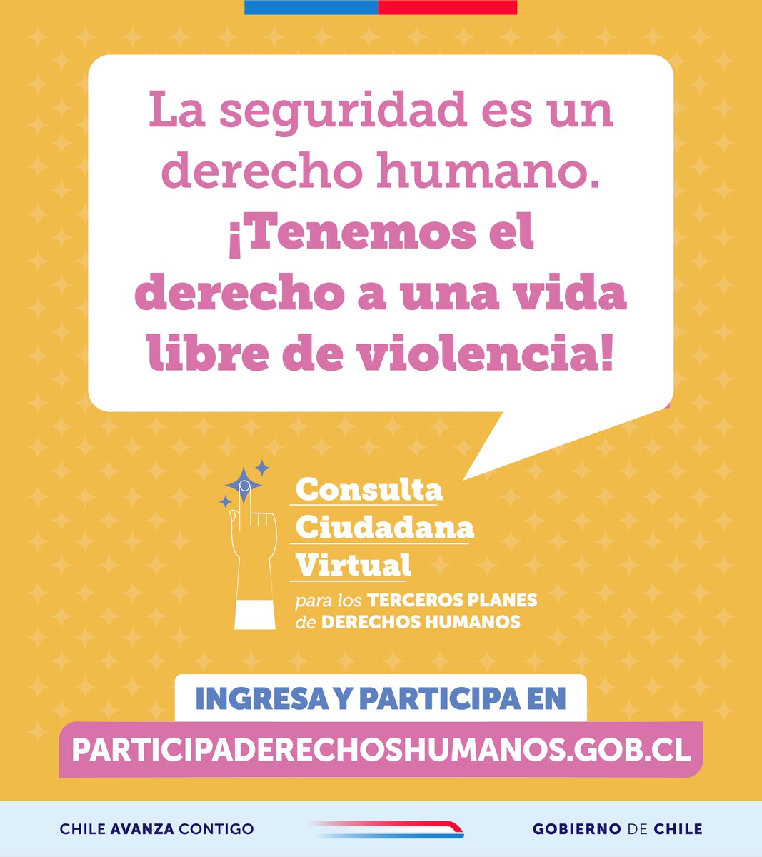 🗳️ ¡Participa en la Consulta Ciudadana Virtual!

Tu opinión es clave para construir los nuevos Planes Nacionales de Derechos Humanos.
Desde temas ambientales hasta la igualdad de género, tu experiencia ayudar a mejorar estas políticas públicas.
🌐 participaderechoshumanos.gob.cl