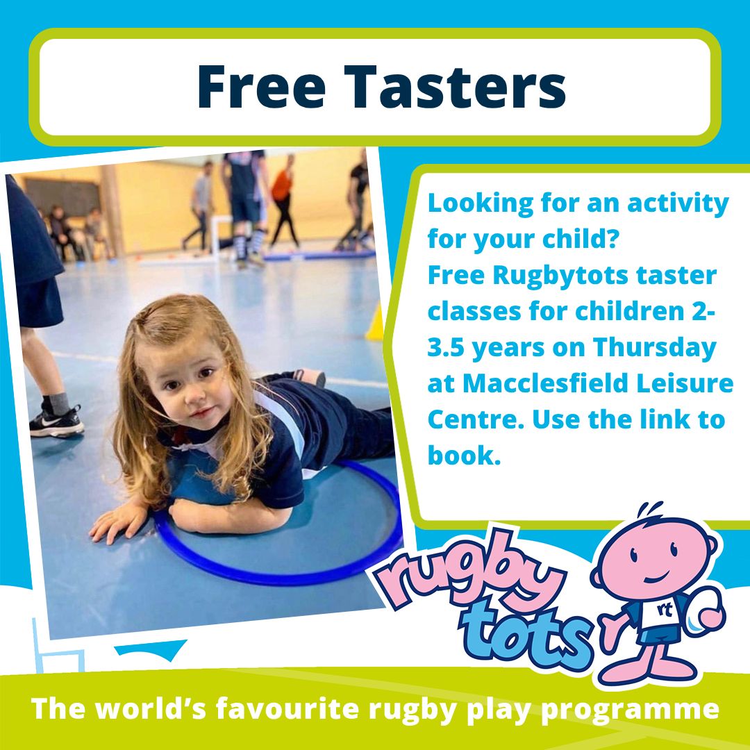 🙂 Free tasters available at Macclesfield Leisure Centre on the Thursday 9.25am 2-3.5 year class🏉
 
👉If you would like to bring your little one along to try a class just head to rugbytots.co.uk/Class/Find?Day…... to book your free taster🙂 

#Rugbytots #Tagrugby #Rugby