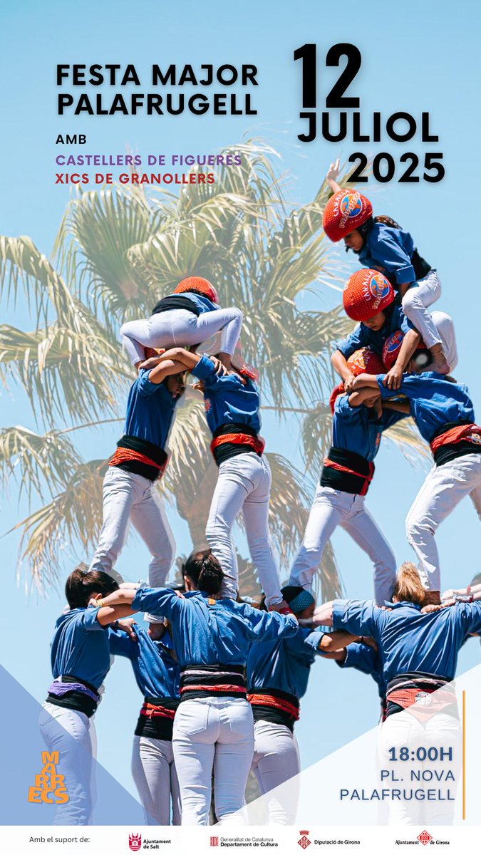 I amb un somriure d'orella a orella, ens movem d'Osona al Baix Empordà. Aquest dissabte a les 18h, a la Pl. Nova, diada de FM de Palafrugell, al costat de <a href="/XicsGranollers/">Xics de Granollers</a> i <a href="/CCFigueres/">Colla Castellera de Figueres</a>. Darrera parada abans de la #FMSalt! 💙
#castells #ADNBlauTer #SantJaumeIsComing