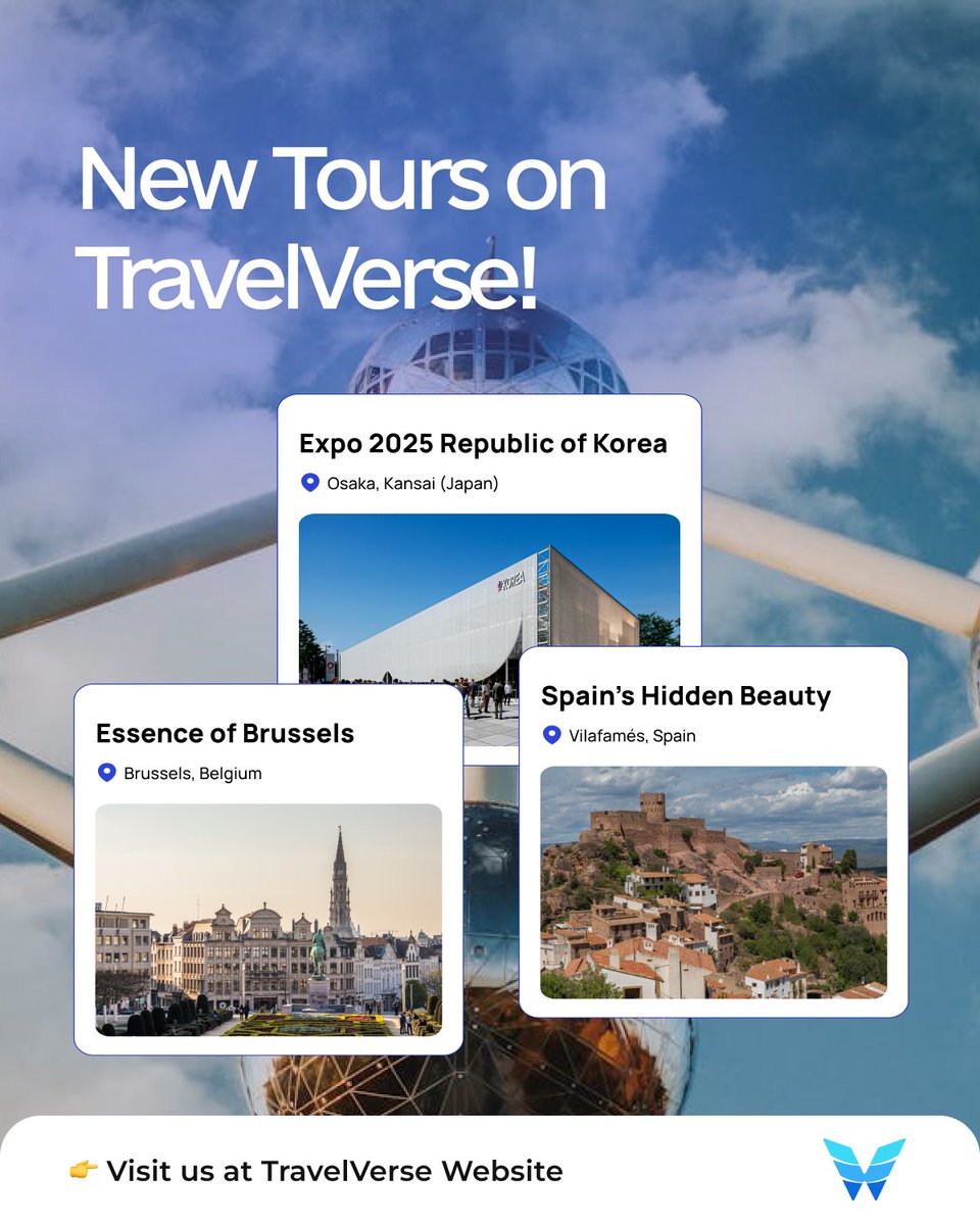 🌍 New Tours Just Dropped on TravelVerse!

Your digital journey just got even richer — three brand-new experiences are now live on the platform!🎉

✨ Spain’s Hidden Beauty — Explore the charm of Vilafamés, a cultural gem away from the crowds.
🏛️ Essence of Brussels — Walk