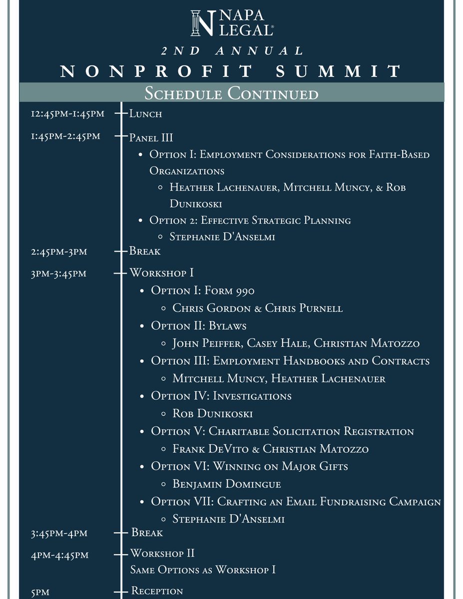 Schedule Reveal 👀 

Ready for community-building with apostolate leaders and critical formation provided by nonprofit legal and fundraising experts?!

Secure your spot for this one-of-a-kind offering before registrations close next week (July 16)! 

napalegalinstitute.org/2025-nonprofit…