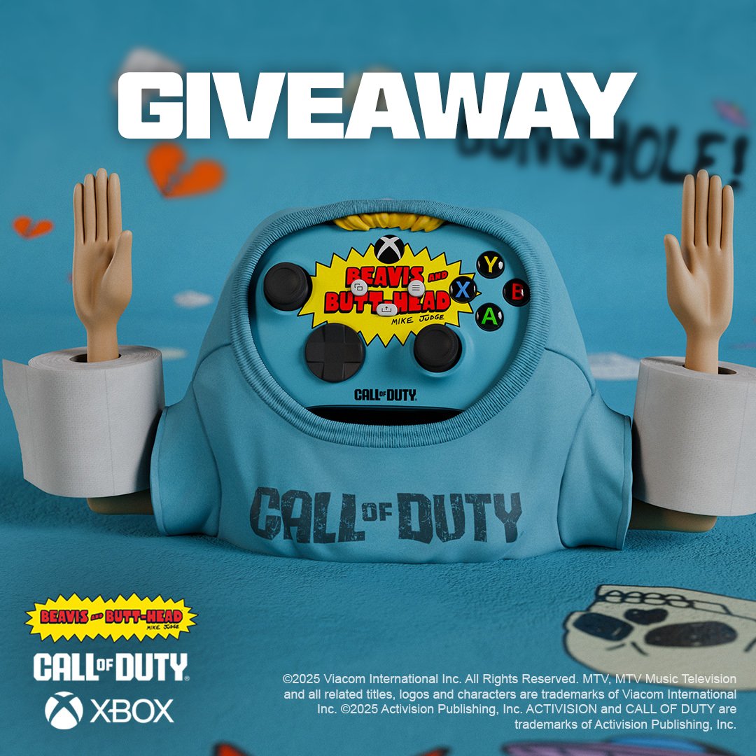 Call of Duty UK (@callofdutyuk) on Twitter photo The Great Cornholio has entered the lobby with a GIVEAWAY that is FIRE! 🔥 FIRE! 🔥
For a chance to win 1x custom Beavis & Butt-Head Xbox controller just:
1. Follow <a href="/CallofDutyUK/">Call of Duty UK</a> and @XboxUK
2. Reshare this post
Good Luck 🫡
T&Cs apply: bit.ly/BBControllerGi… The Great Cornholio has entered the lobby with a GIVEAWAY that is FIRE! 🔥 FIRE! 🔥
For a chance to win 1x custom Beavis & Butt-Head Xbox controller just:
1. Follow <a href="/CallofDutyUK/">Call of Duty UK</a> and @XboxUK
2. Reshare this post
Good Luck 🫡
T&Cs apply: bit.ly/BBControllerGi…