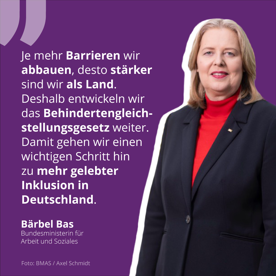 BMAS_Bund's tweet image. Wir stärken die #Teilhabe von Menschen mit Behinderungen: Heute geht der Gesetzentwurf für die #BGG-Reform in die Ressortabstimmung. Die Eckpunkte: Der Bund muss letzte Barrieren in öffentlichen Gebäuden abbauen, Unternehmen müssen Barrierefreiheit im privaten Bereich verbessern.
