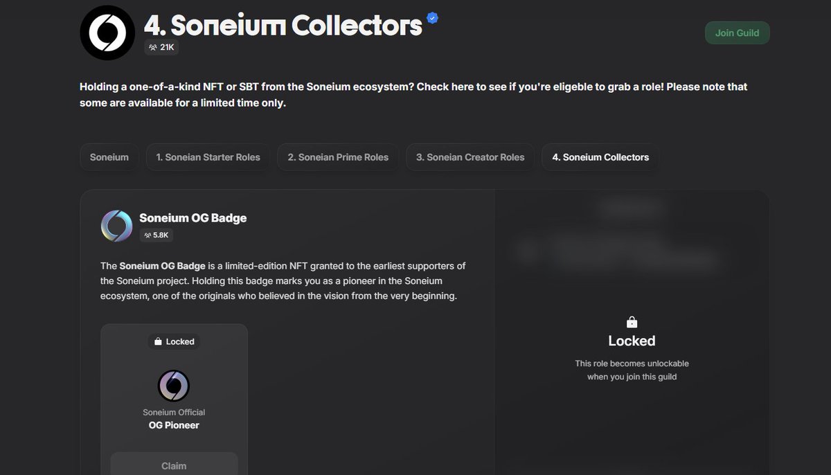 ใครที่ถือ Soneium OG Badge <a href="/soneium/">Soneium 💿</a> อย่าลืมไปเข้า Guildxyz เพื่อรับ Role ในดิสคอร์ดกันนะครับ
.
ทางไป : soneium.guild.xyz/4soneiumcollec…