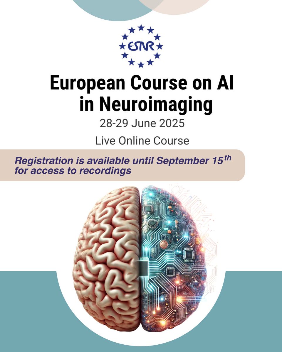 ESNRad's tweet image. 📢 European Course on AI in Neuroimaging Recordings Are Now Available!
Missed the live sessions? 🎥 All session recordings from the European Course on AI in Neuroimaging are now accessible for new registrants!
👉 Register now:buff.ly/cLRXmqS