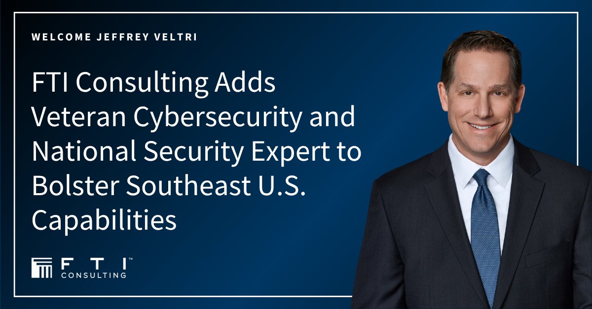 FTI Cybersecurity (@fticyber) on Twitter photo Jeffery Veltri has more than two decades of national security, law enforcement, and enterprise risk management experience. The <a href="/FTICyber/">FTI Cybersecurity</a> team is excited to have him on board as a Senior Managing Director based in Miami, Florida! Read more: bit.ly/4lAxIcs Jeffery Veltri has more than two decades of national security, law enforcement, and enterprise risk management experience. The <a href="/FTICyber/">FTI Cybersecurity</a> team is excited to have him on board as a Senior Managing Director based in Miami, Florida! Read more: bit.ly/4lAxIcs
